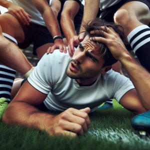 Person who has fallen playing rugby